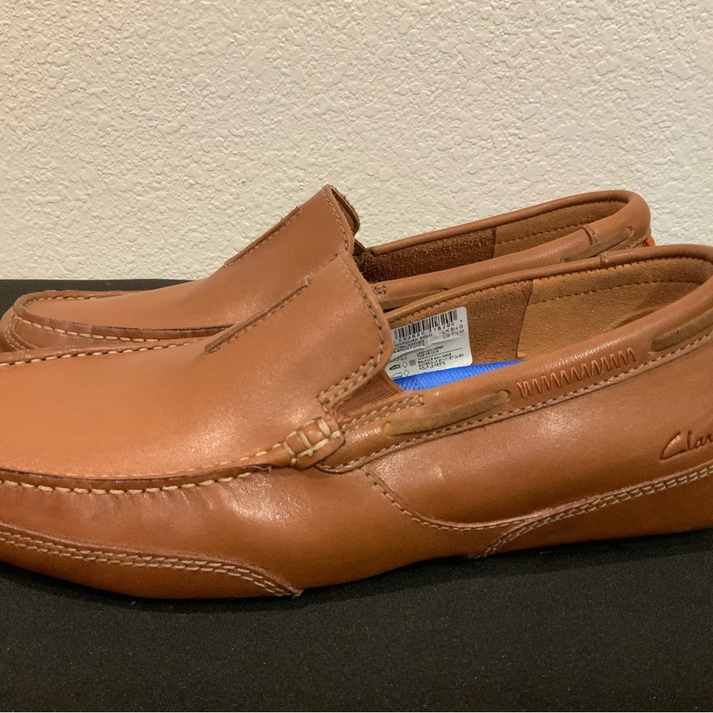 Clarks Light Brown Leather Slip-On Loafers - Picture 2 of 7